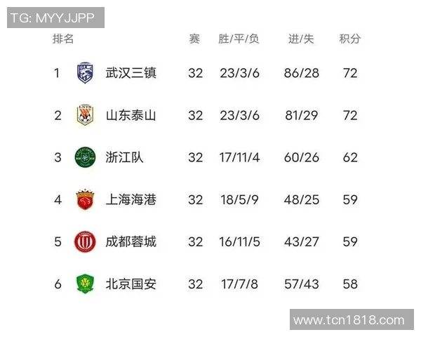 目前中超联赛的排名及各队积分情况